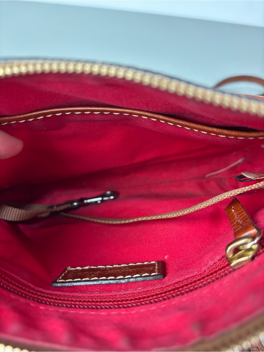 Dooney & Bourke Black Pebble Leather Crossbody with Brown Trim Zip Closure - Picture 8 of 14